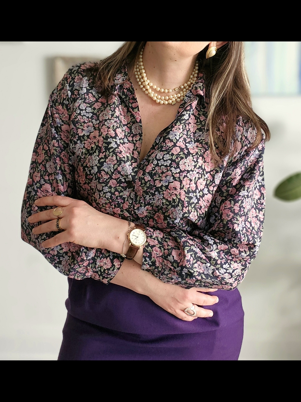 Vintage Reitmans Silk Floral Purple Blouse